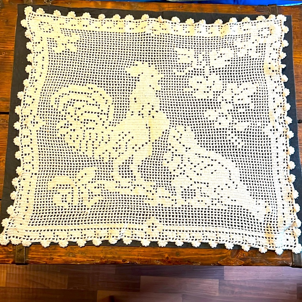 Vintage crocheted picture of a Rooster
